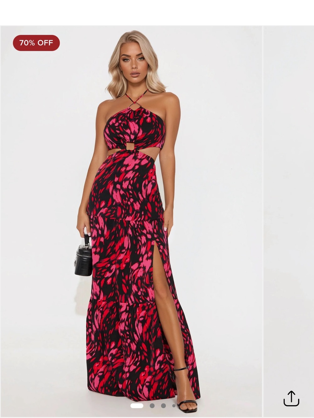Fashion Nova Pink and Black Cutout Halter Maxi Dress